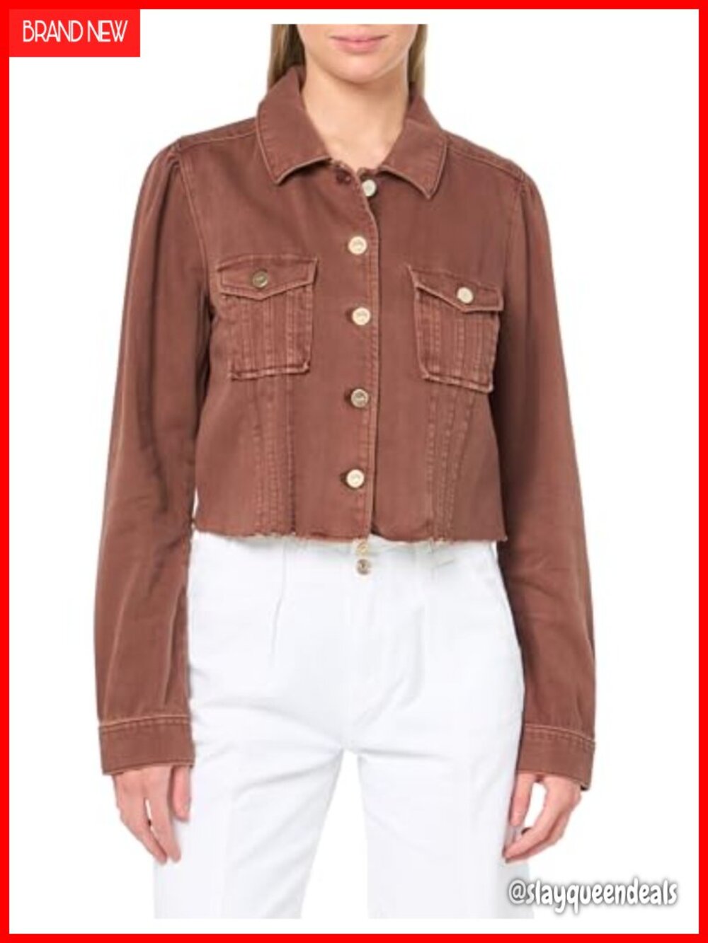 PAIGE Classic Denim Jacket Long Sleeve Point Collar Crop Raw Hem